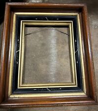 Atq Victorian Deep Well Picture Frame Walnut Gilded Carved Pic Sz 8x10 Ebony Lin picture