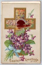 Easter Greetings Antique Embellished Postcard PM Norwich CT Cancel WOB Note DB picture