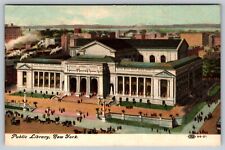 New York City NY, Public Library, Aerial Outside View Vintage POSTCARD picture