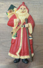 Vintage Hard Plastic Christmas Ornament Santa Walking Stick Presents 5.25” picture