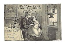 c1890 Victorian Trade Card Hunnewell's Cough Remedy, Puzzle Card Find the Canary picture