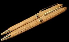 TWO Hand Turned Wood Twist Pens Warm Brown Grain Gold Tone Accents Vintage? picture
