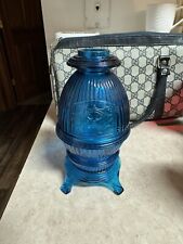 Vintage Viking Blue Glass Pot Belly Stove Two Piece Fairy Lamp picture