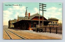 Postcard RI Woonsocket Rhode Island Union Railroad Depot Station c1910s AC19 picture