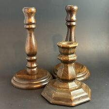 Vintage Pair Of Hand Carved MCM Wooden Candle Stick Holders 8.5” 5” picture