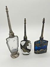 Vintage Moroccan Perfume Glass Bottles Sprinkler SET OF 3 Metal Filagree Cobalt picture