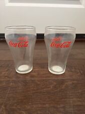 Coca Cola Coke Set of 2 Glasses 12-14 Oz 5” Red Script Vintage 1990’s picture