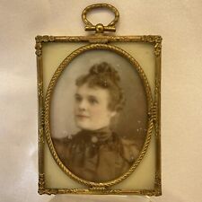 Very  Antique Vintage Small Wall Brass Frame W/ Photograph Mid Century 2.5 x 3.5 picture