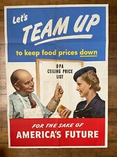 Original 1944 WWII Poster Let's Team Up to Keep Food Prices Down picture