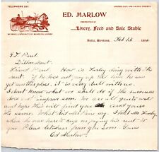 Ed. Marlow Butte, MT Livery Feed Sale Stable 1896 Billhead w/ Horse Vignette picture