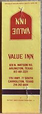 Value Inn Arlington and Carrollton TX Texas Vintage Matchbook Cover picture