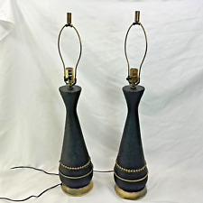 PAIR OF BLACK/GOLD MID CENTURY MODERN CERAMIC LAMPS GENIE BOTTLE picture