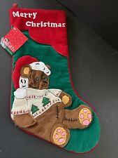 NOS VTG Dillard's Handcrafted teddy bear,  Traditional Christmas Stocking NWT picture