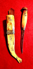 Antique Scandinavian Puukko Knife With Inscribed Carved Sheath picture