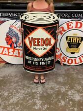 Antique Vintage Old Style Steel Sign Veedol Oil NOT Porcelain Made USA picture