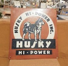 Original 1930s Old Antique Vintage Rare Husky Hi-Power Oil Porcelain Enamel Sign picture