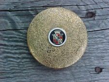 VINTAGE CADILLAC CREST CIRCULAR WOMENS COMPACT MIRROR ORNATE GOOD USED picture