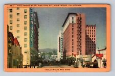 Hollywood CA-California, Hollywood Blvd & Vine St, Vintage c1952 Postcard picture
