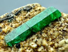 398 Ct Well Terminated Top Green Panjshir Emerald Crystal, Calcite On Matrx @Afg picture