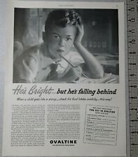 1949 Ovaltine Vintage Print Ad Protecting Food Drink Classroom Boy Desk Vitamins picture