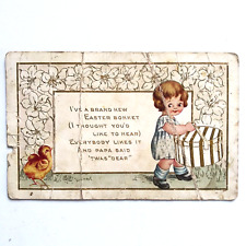 Antique Postcard Whitney Made Easter Little Girl  Chick   Floral  Embossed picture