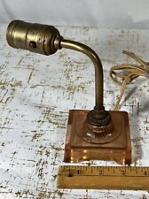 ANTIQUE PINK AMBER DEPRESSION GLASS WALL SCONE LAMP BED READING BRASS LIGHT VTG picture