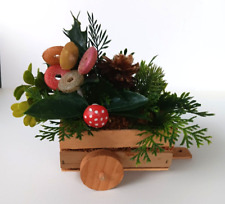 Vintage Christmas Bouquet Wooden Cart Lifesavers Candy Pine Cones Mushrooms picture