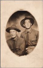 Vintage 1910s WWI Military RPPC Photo Postcard Two Young Soldiers in Uniform picture