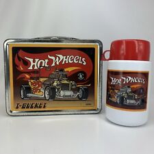 Vintage Hot Wheels Metal Lunchbox & Thermos with T-Bucket Hot Rod Car 1990s picture