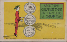 1907 Comic Cheapest Thing on Earth is a Cheap Man Dimes Red Suit Green Hat picture