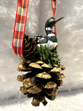 Vintage Hanging Ornament Duck in Nest on Top of Large Pine Cone with Ribbon Hang picture
