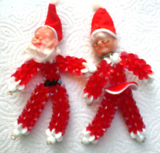 Lot of 2 Vintage Handmade Beaded Santa Claus Mrs Claus Christmas Tree Ornaments picture