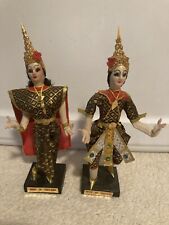 Vintage Thailand Dancer Dolls in Traditional Ceremonial Costume 8.5” - Set of 2 picture