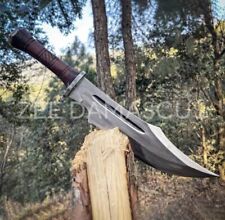 Large Bowie Knife Handmade D2 Steel Hunting Bowie Wood Handle Viking Outdoor Hun picture
