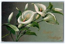 Easter Postcard Greetings White Flowers Embossed c1910's Posted Antique picture