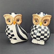 Set of 2 MacKenzie Childs Style Black and White Owl Figurines Pomanders 6