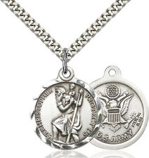 925 Sterling Silver St Christopher Army Military Soldier Catholic Medal Necklace picture