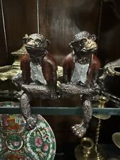 Rare Vintage Cast Iron Shelf Sitter Monkey Pair. picture
