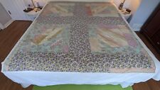 Antique   Handmade Pieced Quilt   69x79 Hand Quilted. Plaid Purple Flowers Sweet picture