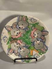 Vintage Ceramic Easter Bunny Rabbit Plate Spring Decor Handmade Decoupaged 7.5” picture