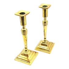 Vintage Pair Brass Colonial Candlesticks Traditional 9.25 Inches Grannycore picture