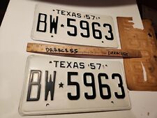 1957 Texas License  Plate Pair SET VINTAGE ANTIQUE CLASSIC     NOS ? CAR    YOM picture