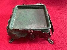 Vintage Metal 4” Square Candle Holder Table Top Green w/Holly Berries & Leaves picture