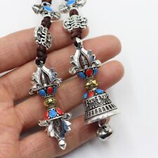 NEW 2pc Tibetan Buddhism Metal Keychain Car Keyring Mantra Vajra Bell Amulet Pen picture