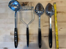 Vintage Androck Black Handle Gold & White Floral Stainless USA Utensils picture