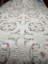 Vintage Stunning All Hand Embroidered And Quilted 100” X 88” picture