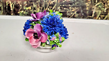 VTG Porcelain Blue & Purple Capodimonte Flowers In Basket, 4x4 picture