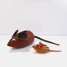 Vintage MCM Teak Wood Mouse Figurine Candle Holder & Mini Mouse Made in Denmark picture