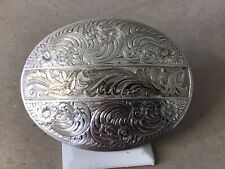 Vintage Western Montana Silversmiths Silver Plated Flower Swirl 4” Belt Buckle picture