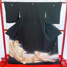 Japanese Kimono 'TOMESODE' Silk/Gold/Black/Silver/ Coat of arms/Gorgeous N192 picture